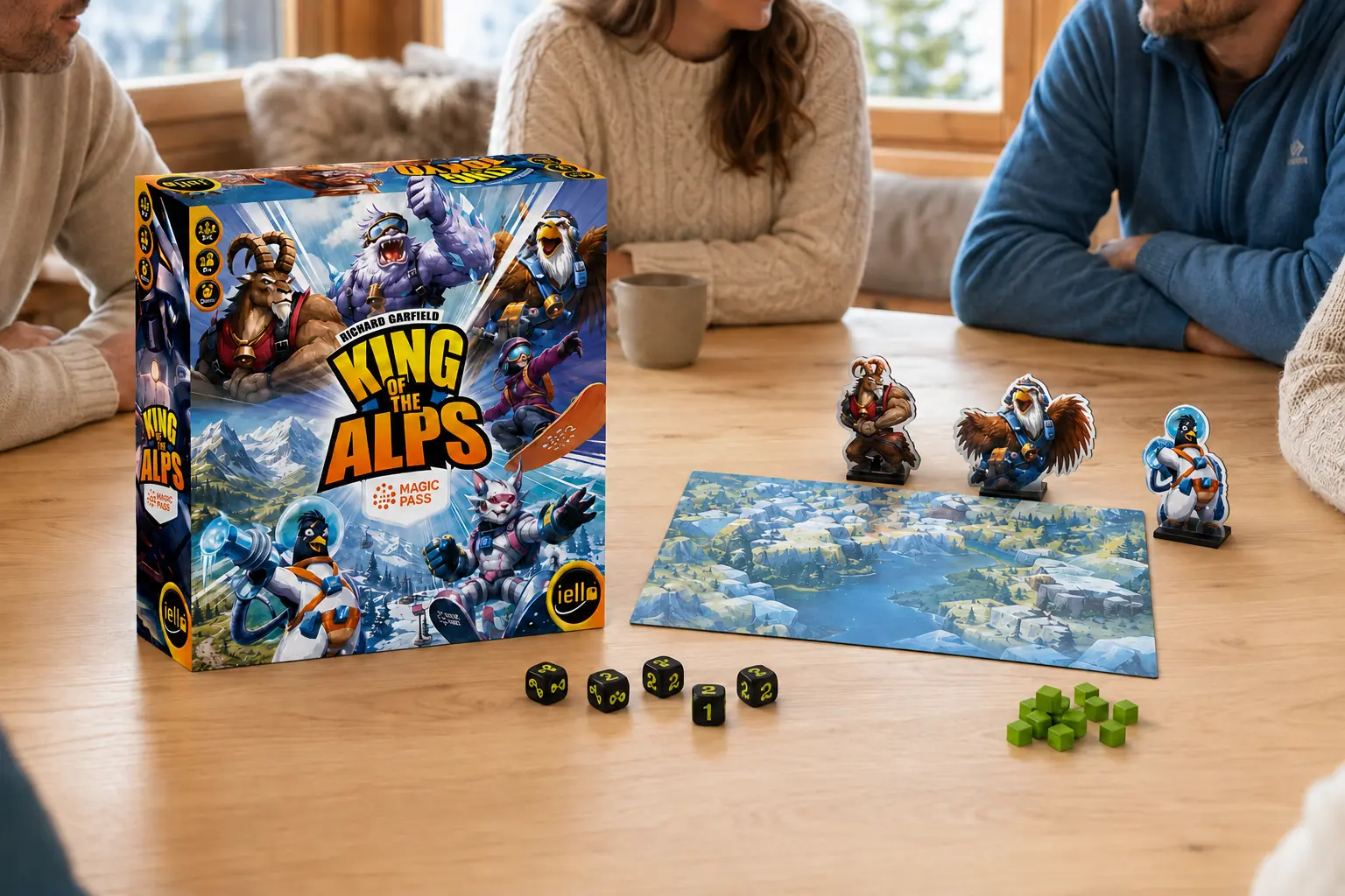 King of the Alps personnalisé pour Magic Pass, au centre d’une partie dans un chalet